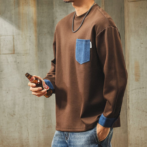 Trad Color Block Pocket Long Sleeve T-shirt P1845